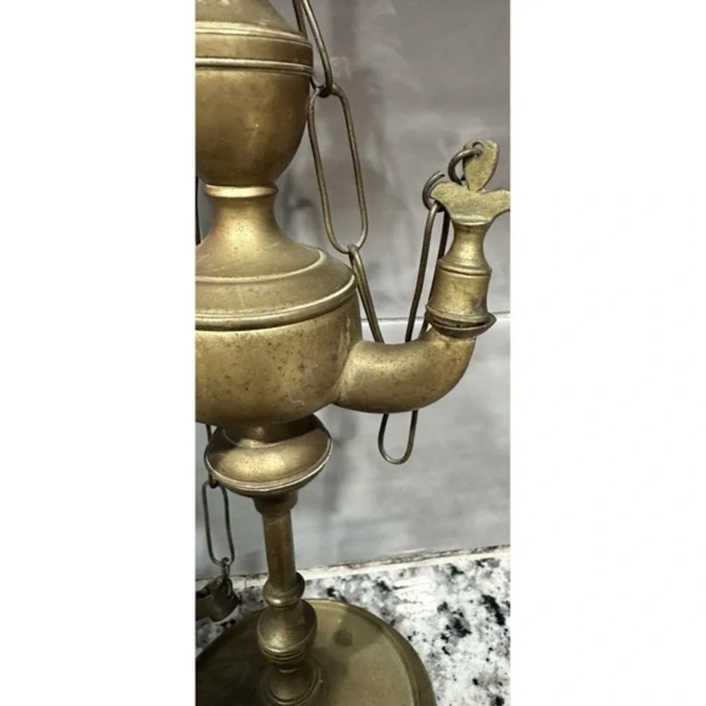 Vintage Brass Lucerna Oil Lamp 3 Wick Italian Style‎ with Hanging Tools 19 Inch